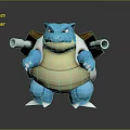 Blastoise Game Character With Blue Cream Body Turtle Shell And Cannon Tubes 3D Render 3d model