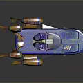 Futuristic Sci Fi Spaceship With Vibrant Blue Purple Finish Multiple Flame Thrusters Transparent Cockpit