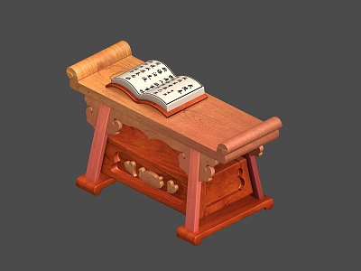 Traditional Chinese Wooden Stand With Open Book And Scroll Decoration 3d model