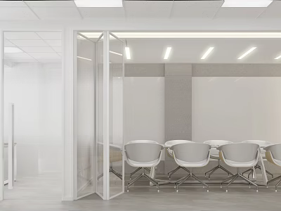 Modern Conference Room Interior Design With Glass Partitions And White Chairs 3d model