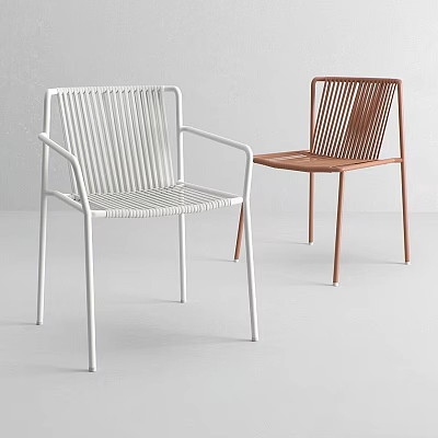Modern Woven Chairs With Metal Frame In White And Brown Colors 3d model