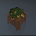 Decorative Garden Ornament Featuring Brick Planter With Yellow Flowers And Green Leaves