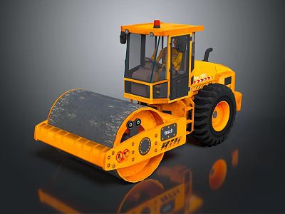 Yellow Road Roller With Large Tires And Front Roller Drum 3d model