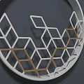 Modern Geometric Style Clock with White Frame and Gold Hexagon Patterns on Gray Background 3d model