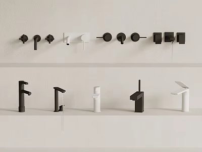 Modern Black And White Faucets With Various Designs Wall Mounted And Countertop 3d model