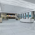 Modern Service Hall Open Space With White Reception Desk Large Windows And Marble Floor