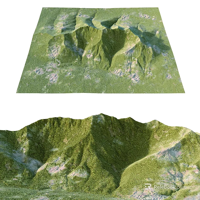 Decorative Green Miniature Garden Ornament With Rolling Hills And Rocky Terrain 3d model 