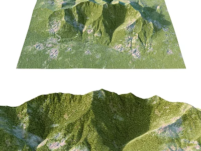 Decorative Green Miniature Garden Ornament With Rolling Hills And Rocky Terrain 3d model
