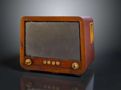 Vintage Television Set With Wooden Case Glass Screen Control Knobs And Buttons 3d model