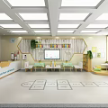 Bright Kindergarten Interior With Colorful Decor Green Plant Wall Number Grid And Kids Tables