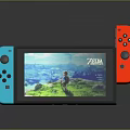 Nintendo Switch Game Console With Blue Red Controllers And Screen Showing The Legend of Zelda