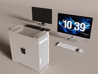 Modern Apple Computer Setup With Two Monitors White Keyboard And Mouse 3d model