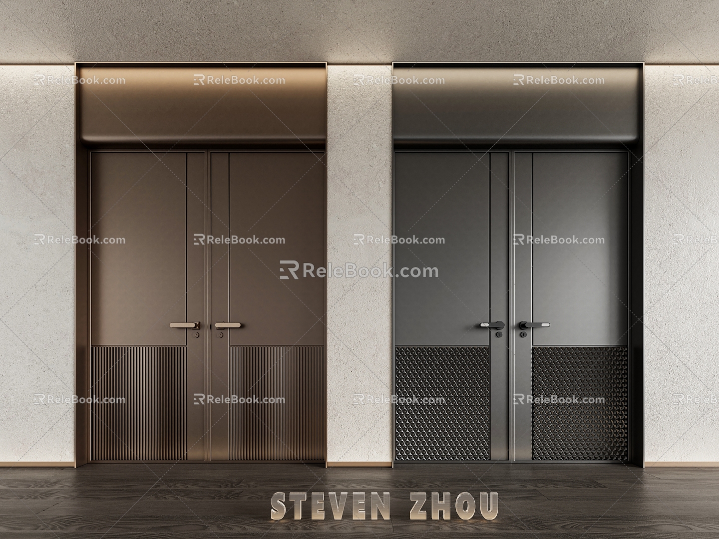 Double Door Light Luxury Entry Door 3d model