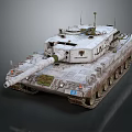 Military Armored Tank With Camouflage Exterior Main Cannon Tracks And Antennas