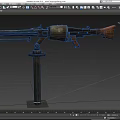 Vintage Machine Gun With Metal Structure Wooden Stock And Mount Stand Exhibition