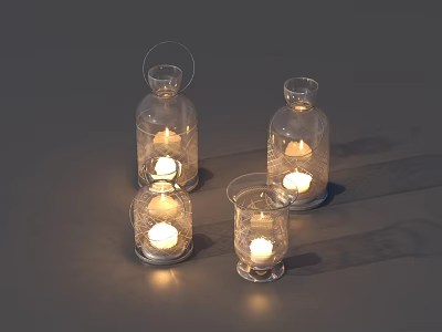 Decorative Glass Candle Holders With Lit Candles And Transparent Design For Home Use 3d model