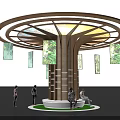 Layered Wooden Pillar With Circular Top Lighting Hanging Greenery Images Green Lawn And People Around