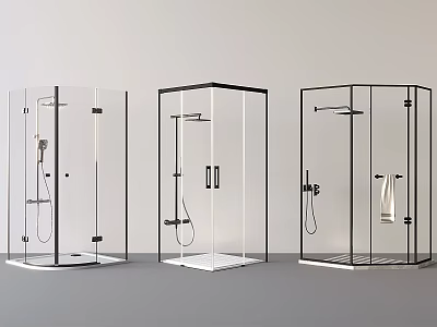 Modern Shower Sauna Enclosures With Transparent Glass And Black Metal Frames 3d model