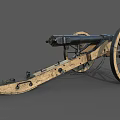 Historical Old Cannon Weapon With Wooden Wheels And Metal Barrel