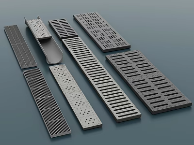 Various Road Drainage Grates And Utility Covers With Grid And Slotted Designs 3d model