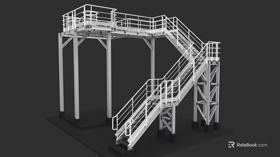 Heavy Duty Industrial Steel Platform With Stairs And Guardrails For Equipment Access 3d model 