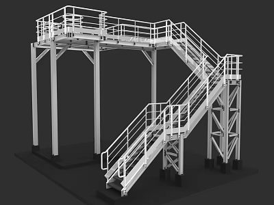 Heavy Duty Industrial Steel Platform With Stairs And Guardrails For Equipment Access 3d model