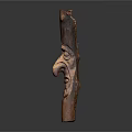 Handcrafted Wooden Carving With Human Face Design Red Ornament On Top And Smooth Surface