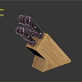 Essential Household Kitchen Knife Set With Black Handles In Wooden Holder