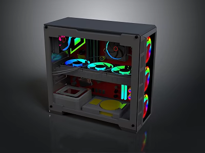 Transparent Computer Case With Illuminated RGB Fans And Internal Hardware Components 3d model