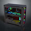 Transparent Computer Case With Illuminated RGB Fans And Internal Hardware Components