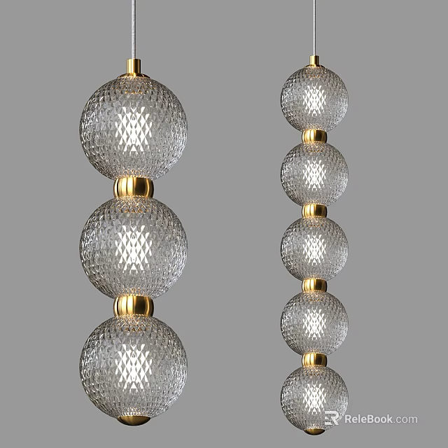 Elegant Chandelier With Transparent Diamond Cut Glass Spheres And Golden Connectors 3d model 