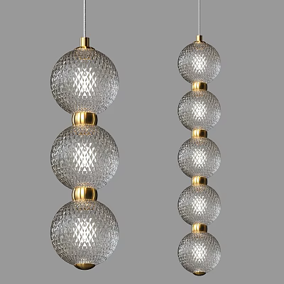 Elegant Chandelier With Transparent Diamond Cut Glass Spheres And Golden Connectors 3d model