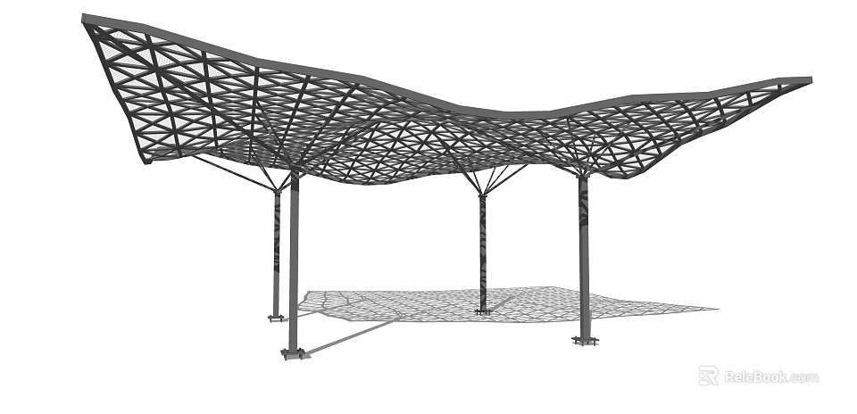 Contemporary Wavy Pergola Structure With Metal Lattice Roof And Support Columns 3d model 