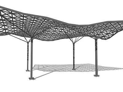 Contemporary Wavy Pergola Structure With Metal Lattice Roof And Support Columns 3d model