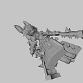 Game and Movie Character with Rabbit Ears White Body Black Armor Purple Spikes and Dots