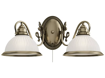 Brass Wall Sconce With Two White Ribbed Lampshades Decorative Base And Pull Chain Switch 3d model