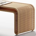 Modern Rattan Bench with Brown and Gray Pillows and Patterned Blanket for Cozy Seating