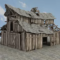 Dilapidated Old Wooden House With Broken Roof And Rustic Wooden Structure On Stone Ground