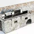 Old Stone Building With Rusted Metal Roof And Wooden Door Structure