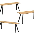 Modern Rectangular Dining Tables With Wooden Tabletop And Black Metal Legs 3d model