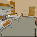 Hospital Room Interior With Two Beds Medical Equipment And Wooden Cabinets