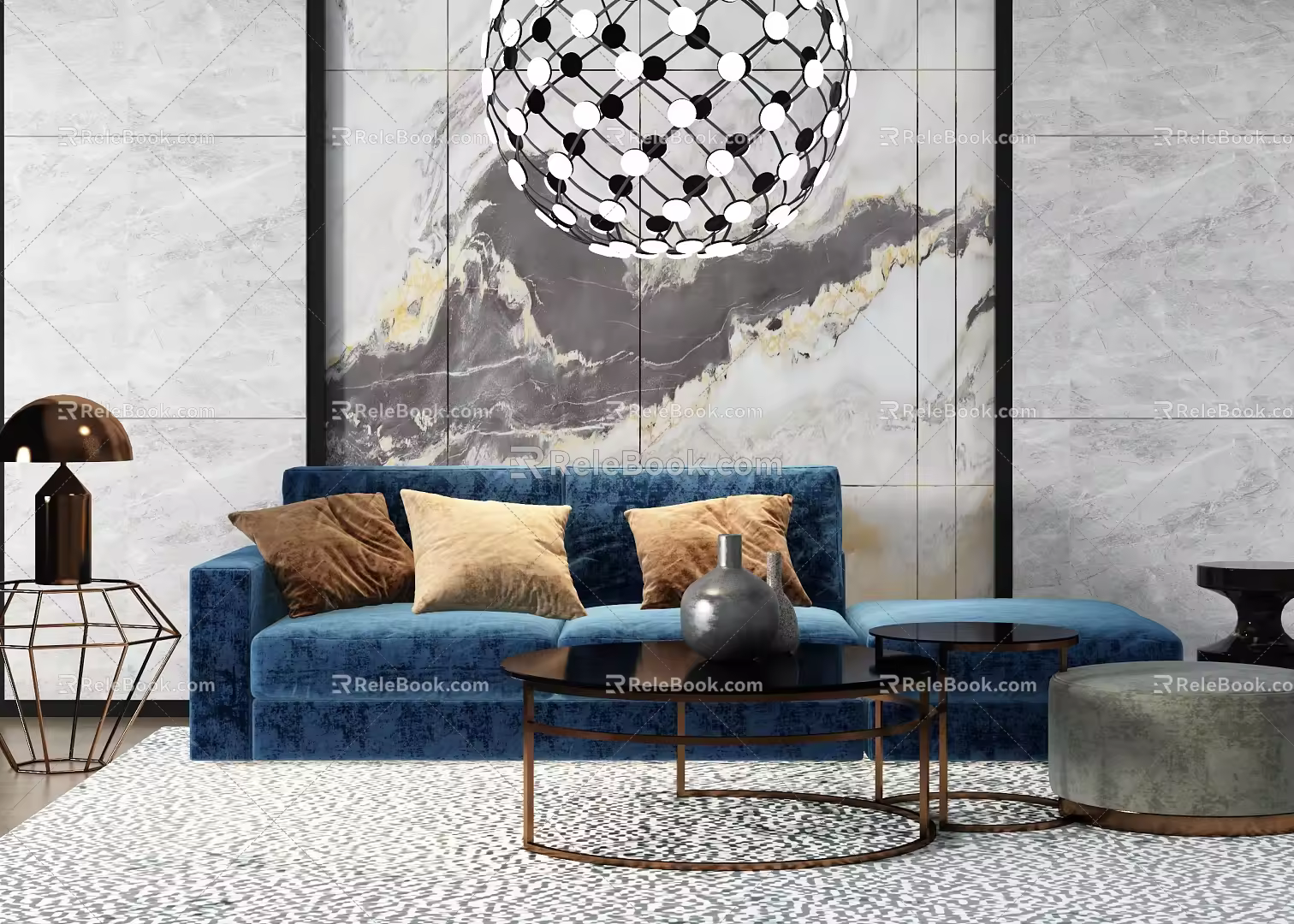Modern Combination Sofa Sofa Combination Coffee Table Chandelier 3d model