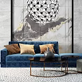 Modern Combination Sofa Sofa Combination Coffee Table Chandelier 3d model