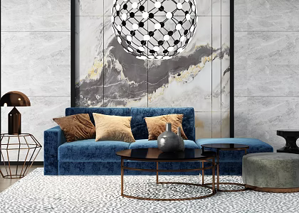 Modern Combination Sofa Combination Coffee Table Chandelier 3d model