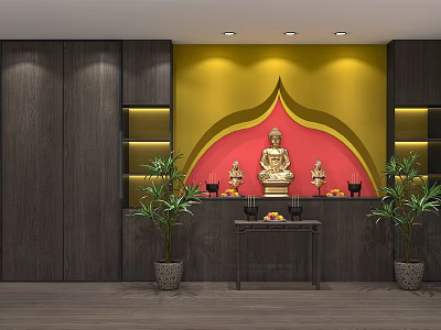 New Chinese-style Buddhist cabinet Buddha niche Buddha background wall 3d model