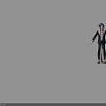 Stylish Game and Movie Character with Purple Hair Black Coat White Shirt and Brown Boots