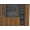 Wooden Bookcase Design With Glass Door Cabinets Open Shelves Gray Panel And Storage