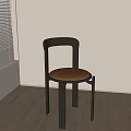 Modern Wooden Frame Dining Chair With Brown Leather Seat And Simple Design