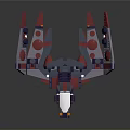 3D Spacecraft Model With Red Blue Purple Components And Illuminated Lights