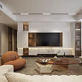 Modern Living Dining Room Interior With Spacious Sofa Coffee Table TV Wall And Dining Set